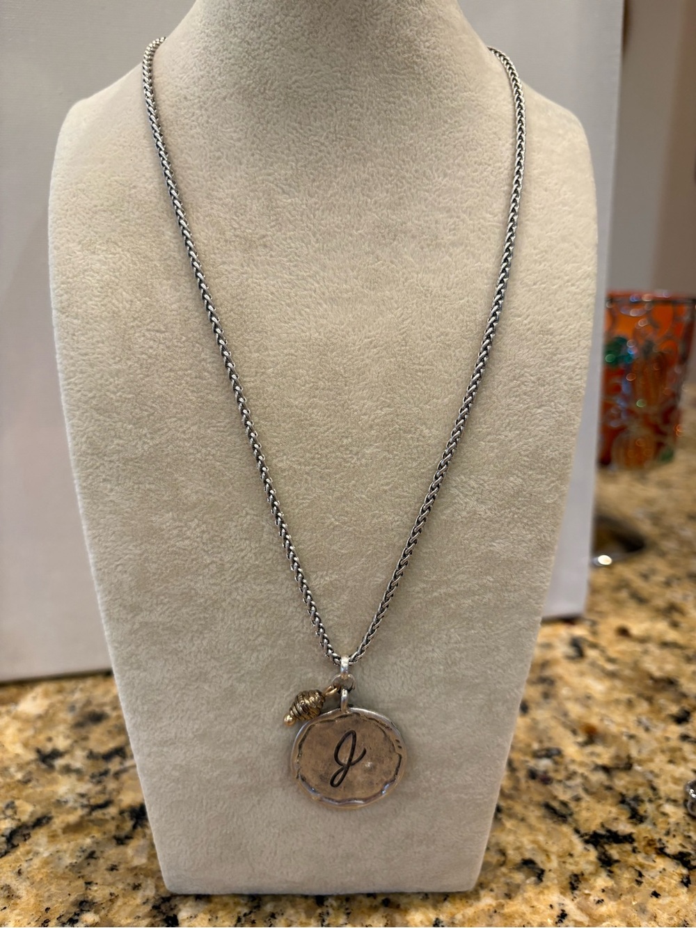 Chico's Silver Initial 'J' Pendant Necklace with Gold Accent